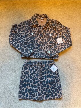 Francesca's Collections Brown and Black Leopard Kids Matching Jacket & Skirt Set
